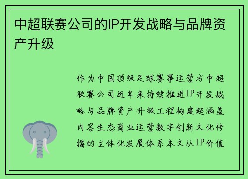 中超联赛公司的IP开发战略与品牌资产升级