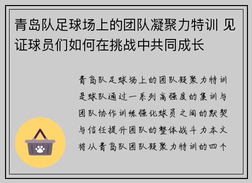 青岛队足球场上的团队凝聚力特训 见证球员们如何在挑战中共同成长