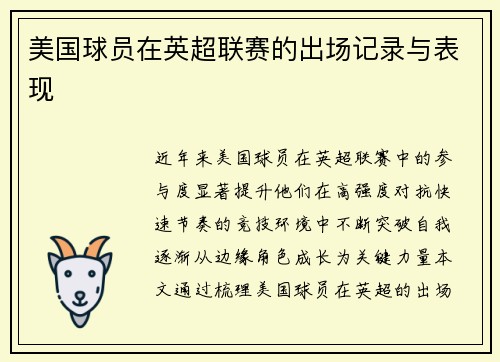 美国球员在英超联赛的出场记录与表现